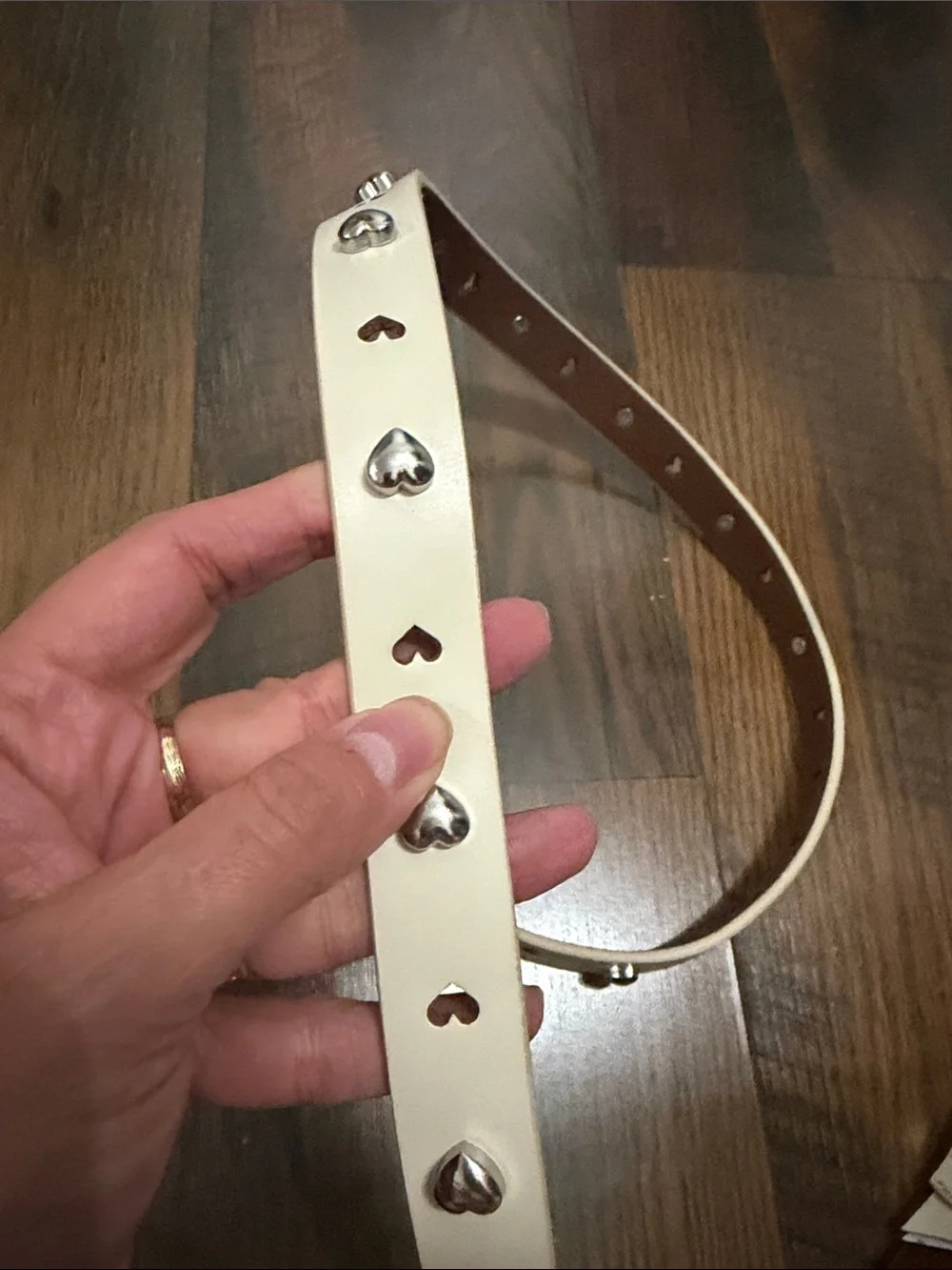 Lucky Brand Cream Heart Leather Studded Women's Belt Large